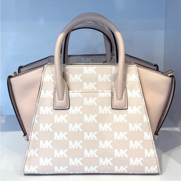 Michael Kors Avril Small Signature Logo Jacquard Satchel Bag Powder Blush - Picture 7 of 10